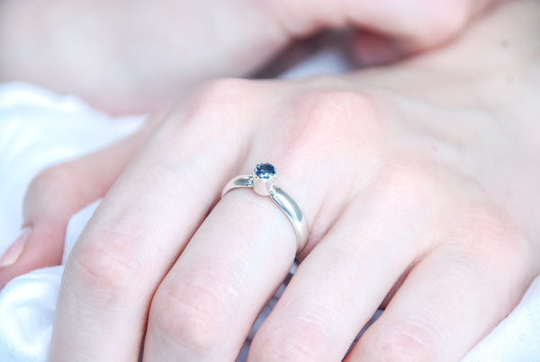 Silver ring with Blue Sapphire. "Queen"