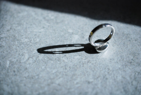 Silver ring with black stone