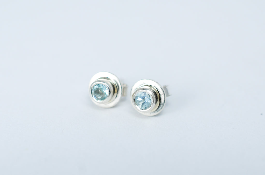 Silver Stud Earrings With Light Blue