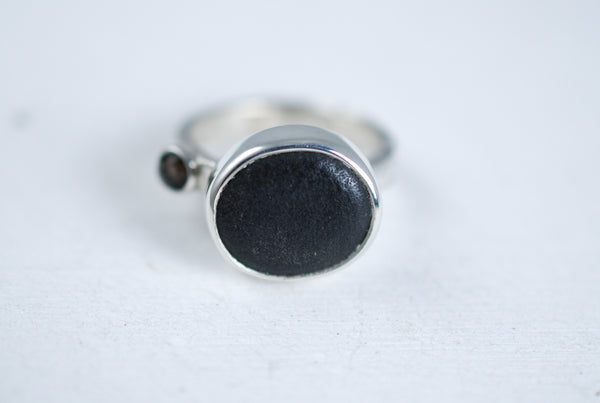 Natural stone silver ring