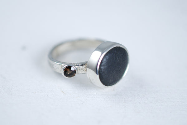 Natural stone silver ring