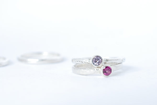Pink silver ring stacks. Handmade jewelry