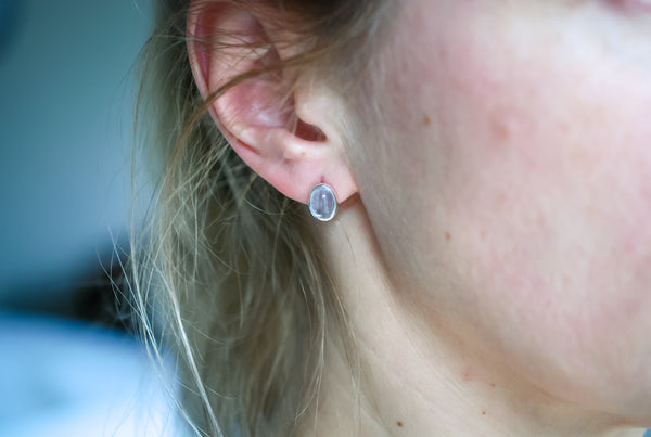 Swiss blue topaz stud earrings. Handmade jewellery.