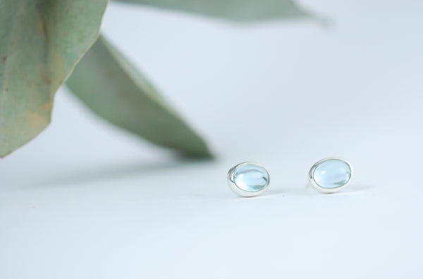 Swiss blue topaz stud earrings. Handmade jewellery.