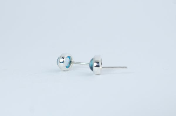 Swiss blue topaz stud earrings. Handmade jewellery.